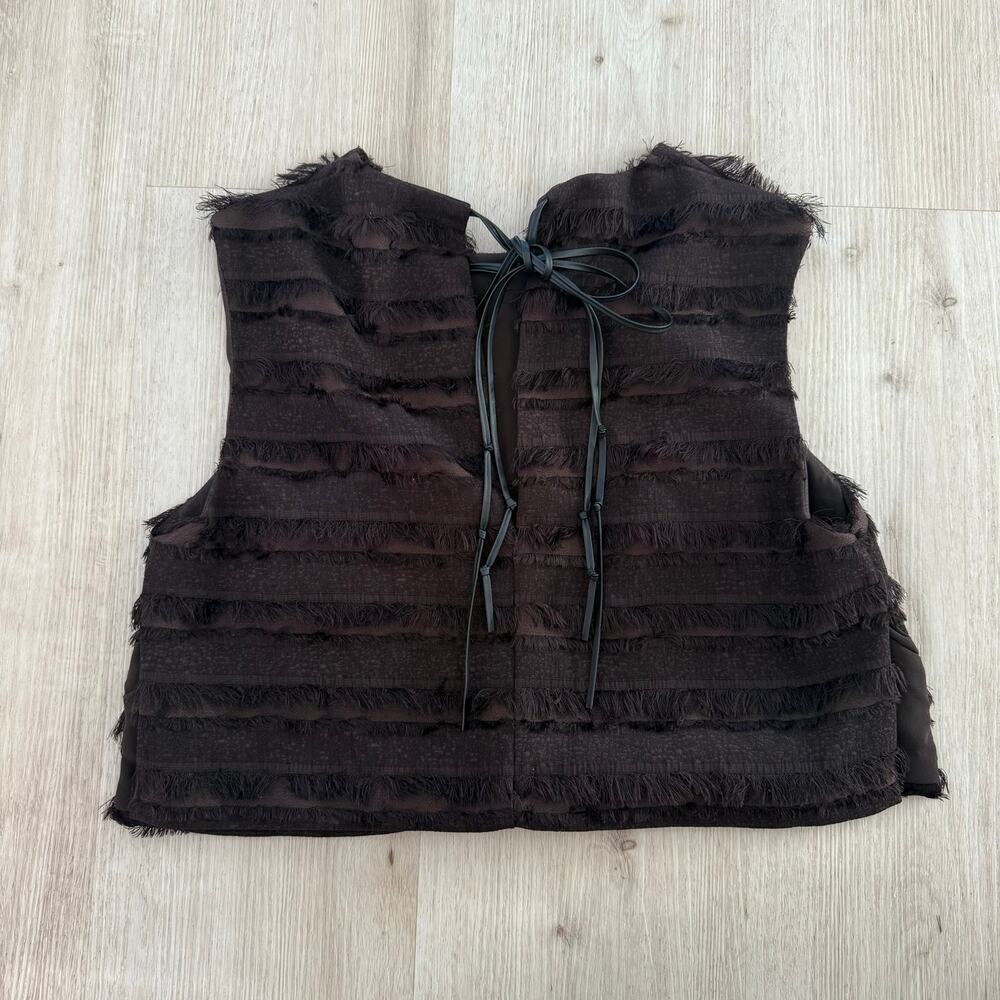 H&M Edition Fringe Trimmed Top in Dark Brown Girly Chic Going Out Cropped Small - Picture 4 of 8